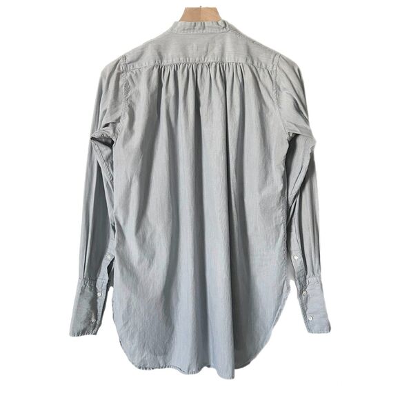 Nili Lotan Tuxedo Pleated Mock Neck 100% Cotton Blouse in Blue Pinstripe Size XS - Picture 3 of 5